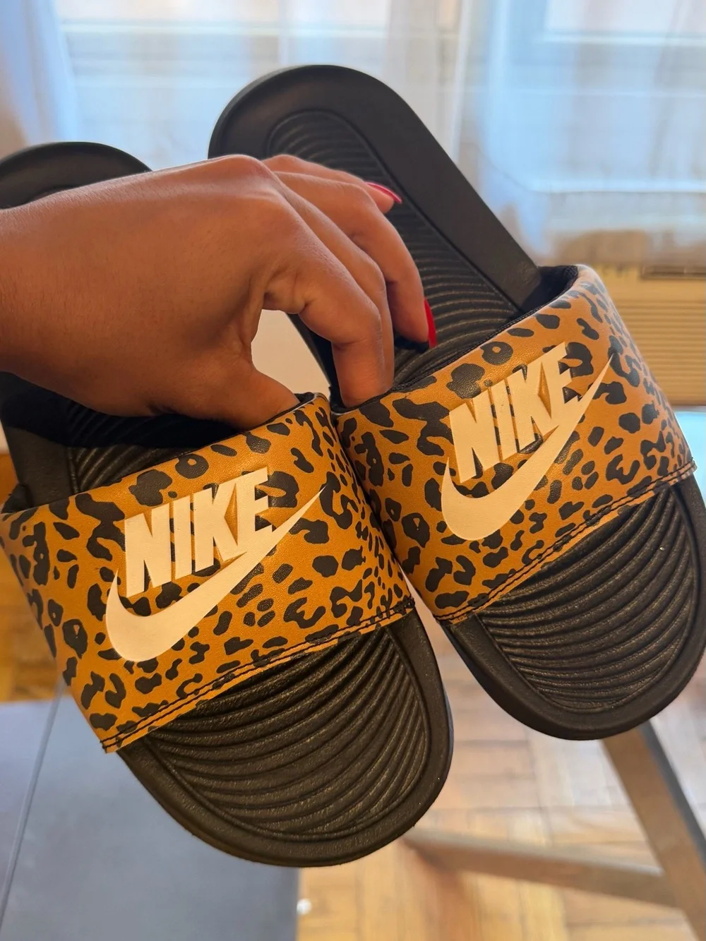 Nike Leopard Print Slides - Black & Tan